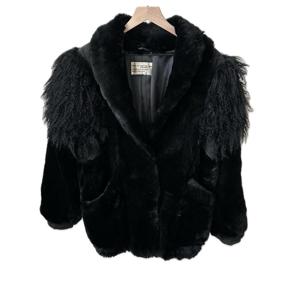 STUNNING VINTAGE 80S MONGOLIAN TIBETAN SHEEP FUR & REAL RABBIT FUR WINTER COAT